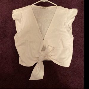 Abercrombie & Fitch Linen white crop open cut shirt